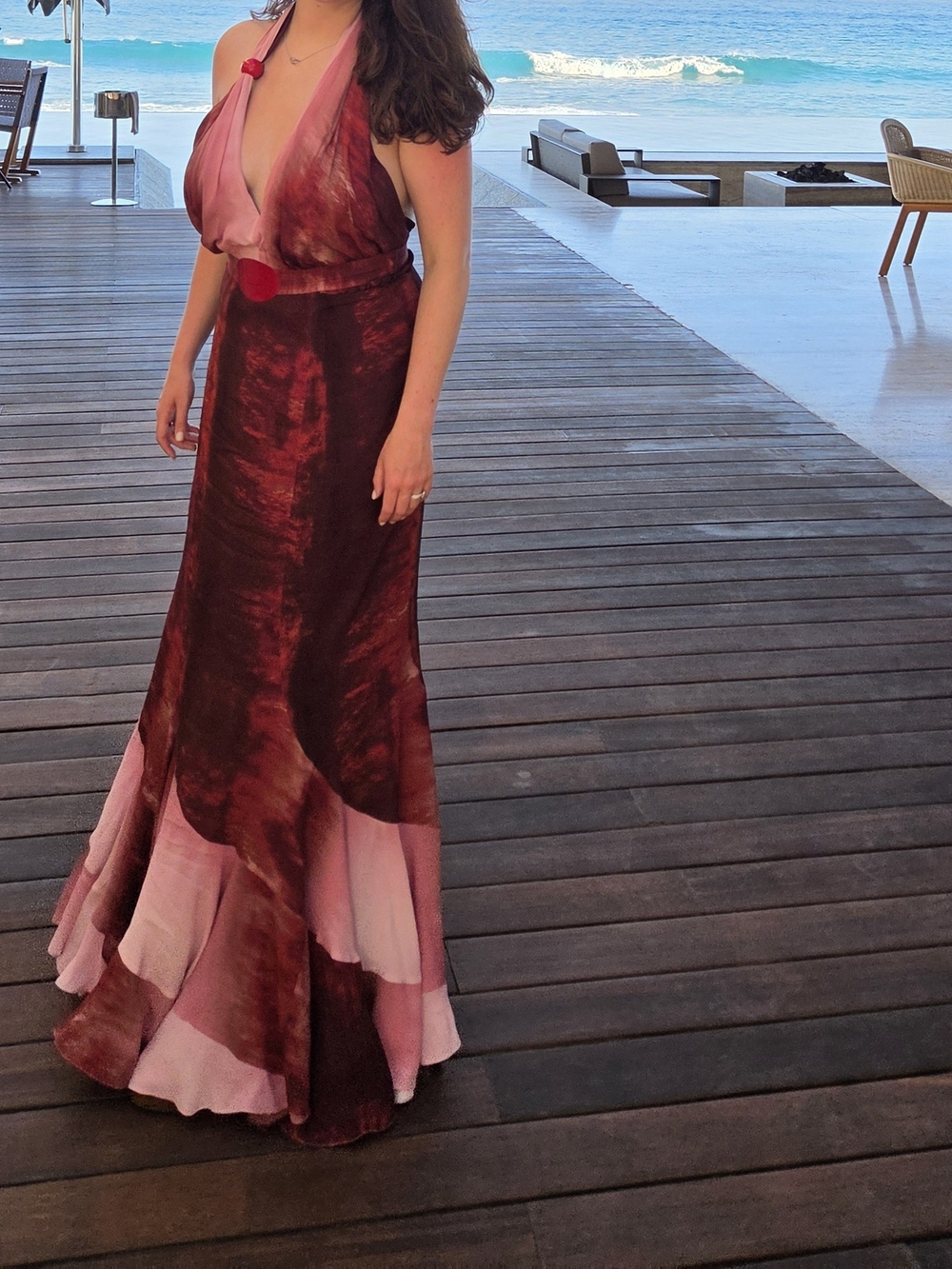 Women’s Pink & Burgundy Halter Evening Gown